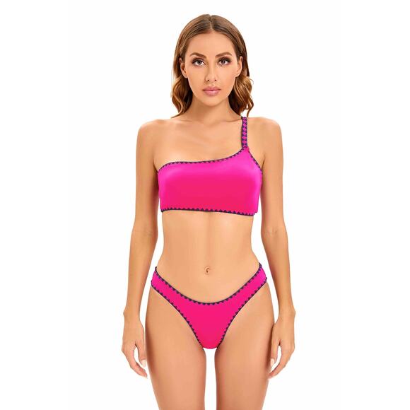 Lucky Shell Stitch Asymmetrical Bralette Bikini Top-Adjustable Pink Small 14558 - Picture 1 of 3